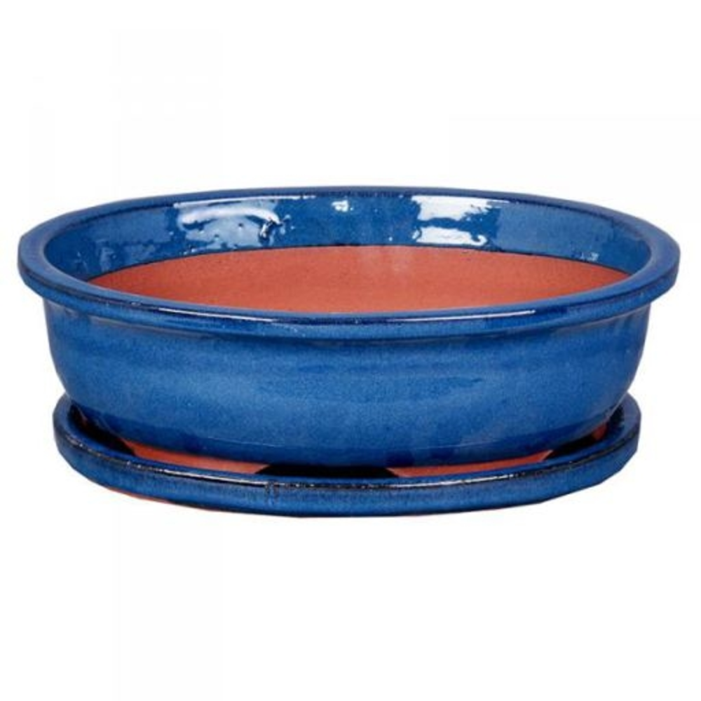 Maceta de bonsai 27cm azul con plato de cerámica
