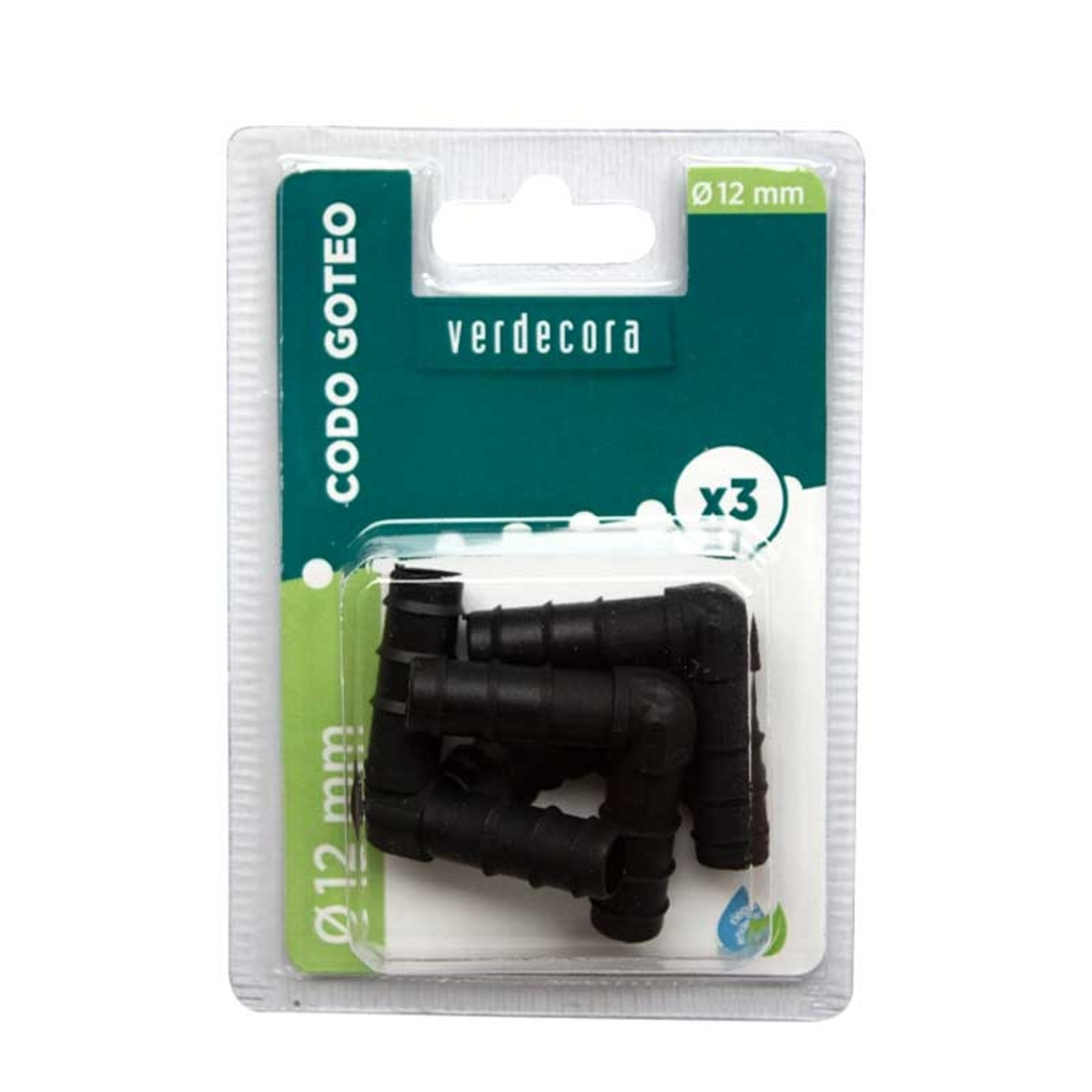 CODO GOTEO 12MM 3UD VERDECORA