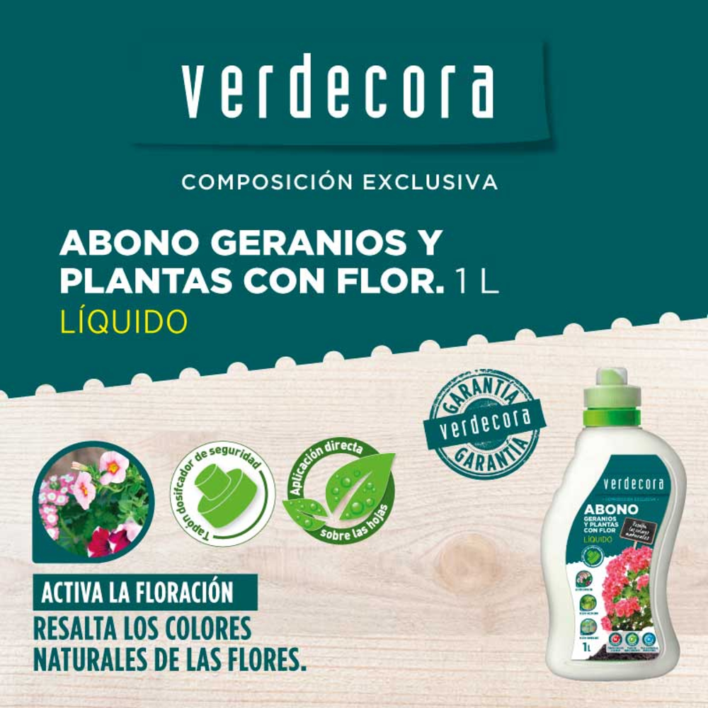 ABONO LIQUIDO GERANIOS Y PLANTAS CON FLOR VERDECORA 1L