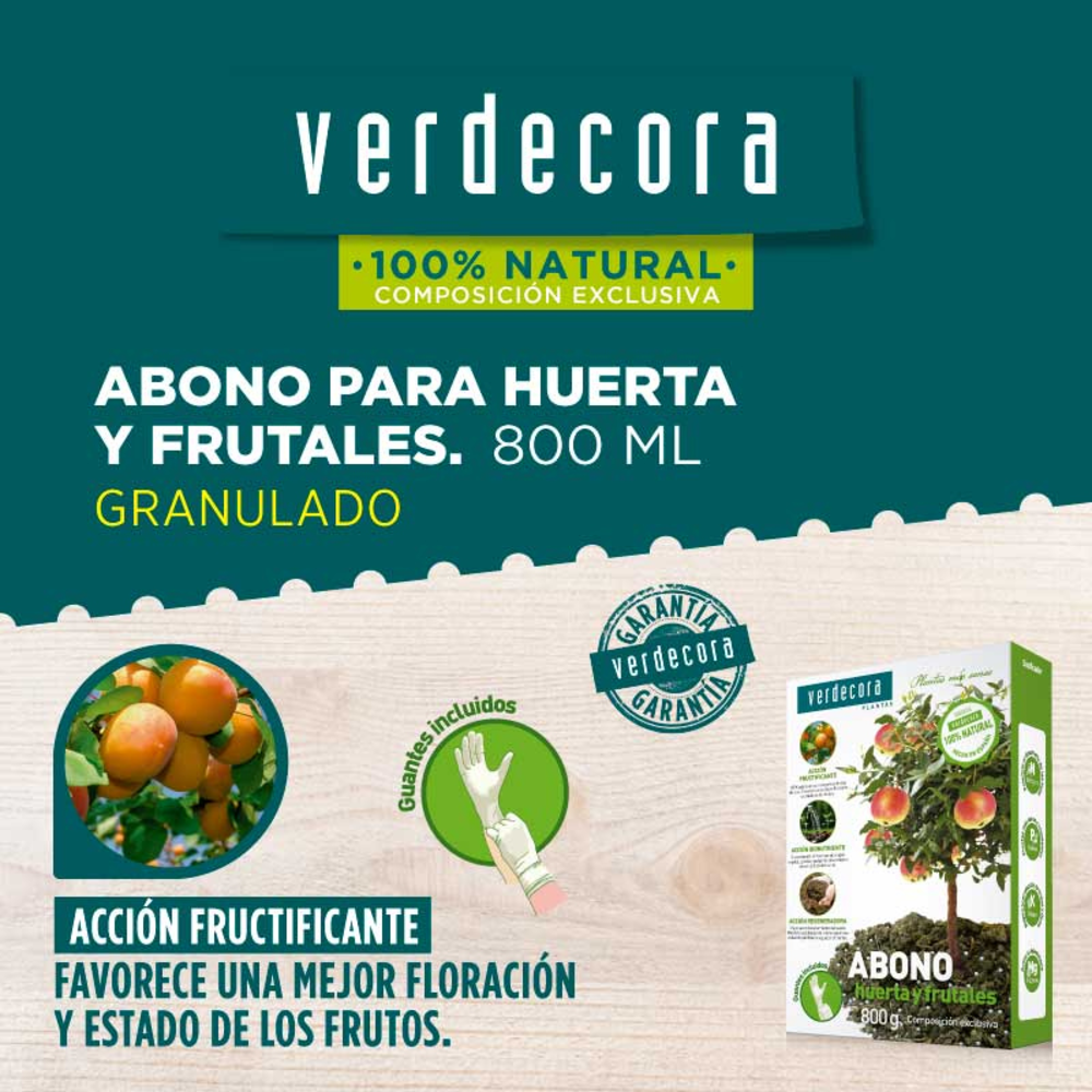 ABONO VERDECORA HUERTO Y FRUTALES GRANULUADO 800 GRAMOS
