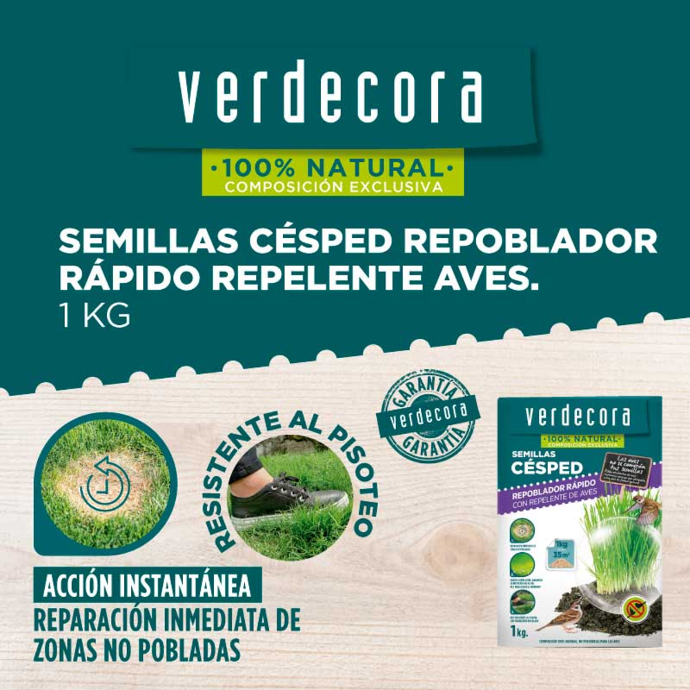 SEMILLAS CÉSPED REPOBLADOR REPELENTE AVES 1 KILO VERDECORA