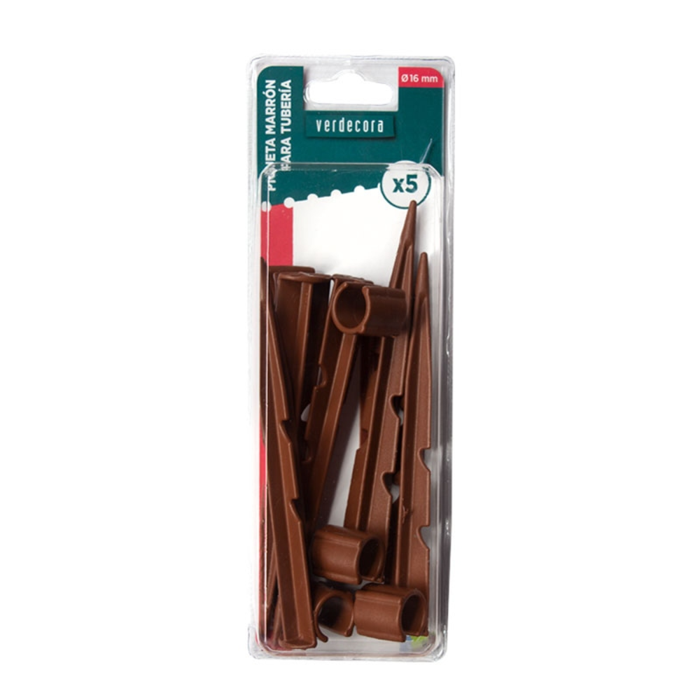 PIQUETA MARRON PARA TUBERIA 16MM 5UD VERDECORA