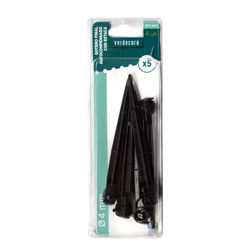 GOTERO AUTOCOMPENSADO FINAL CON ESTACA 4L/H 5UD NEGRO VERDECORA