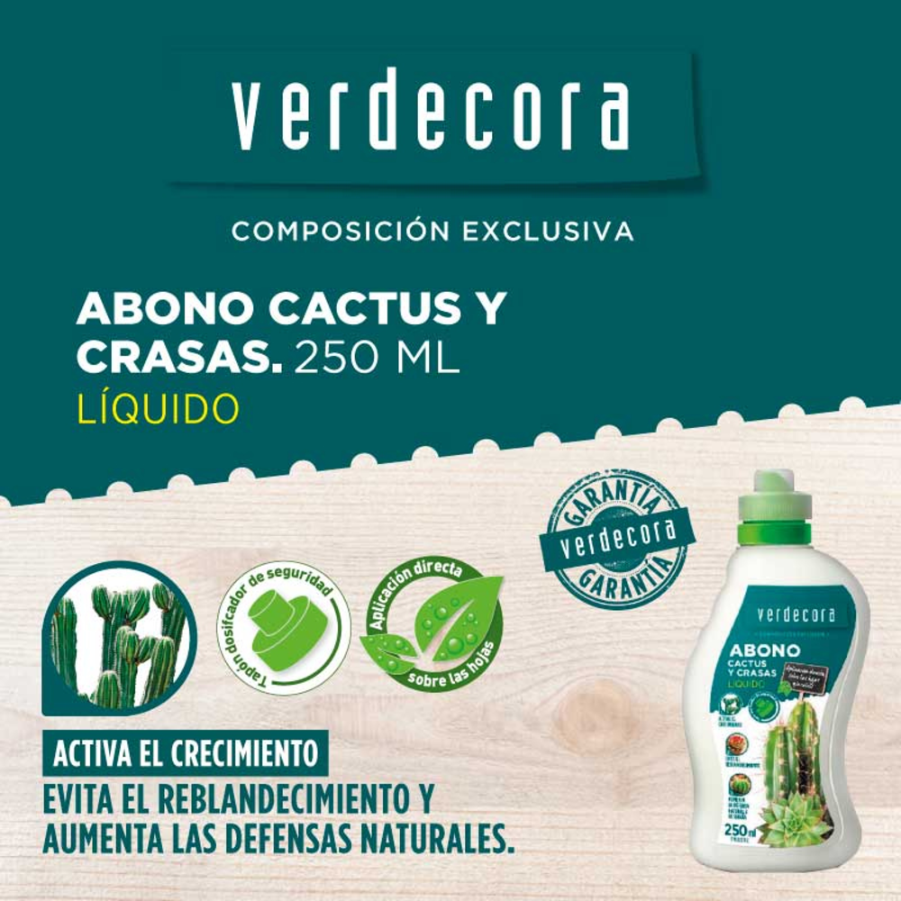 VERDECORA ABONO CACTUS Y CRASAS 250ML